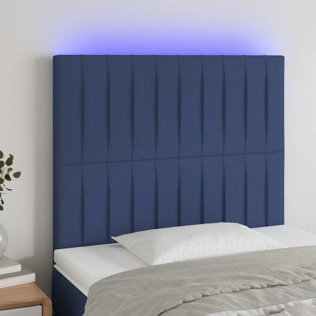 Sengegavl Med LED-lys Stof - Blå / 80 X 5 x 118/128 cm
