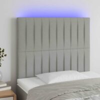 Sengegavl Med LED-lys Stof – Lysegrå / 90 X 5 x 118/128 cm