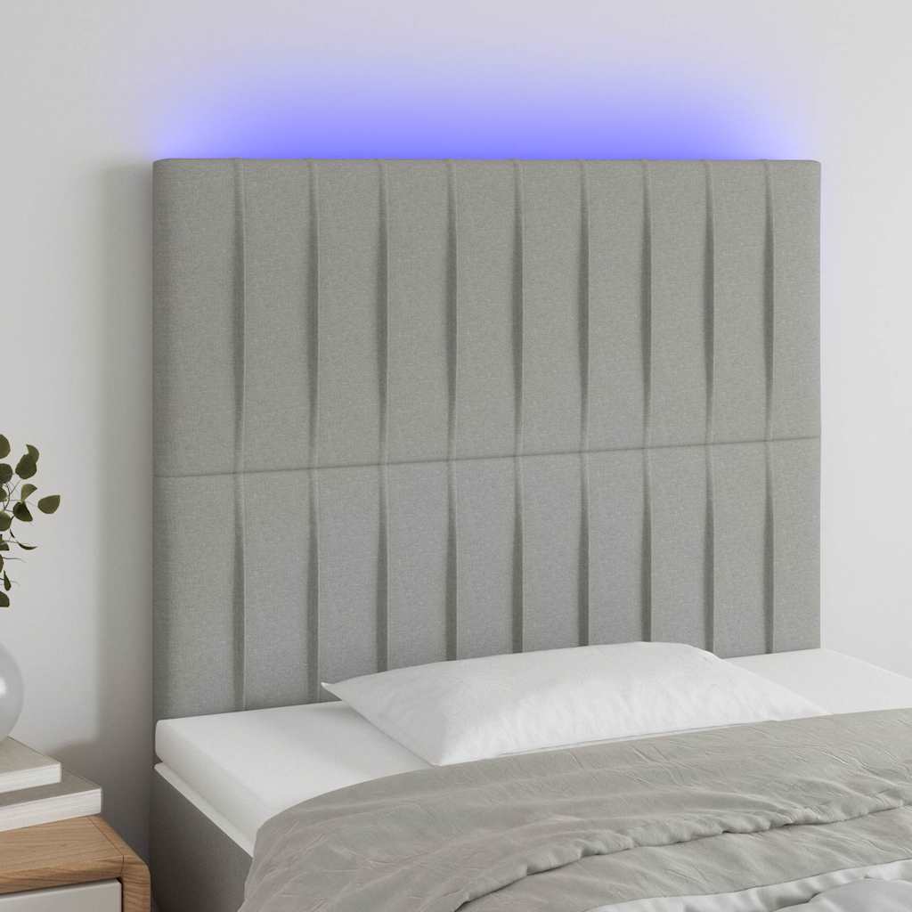 Sengegavl Med LED-lys Stof - Lysegrå / 90 X 5 x 118/128 cm