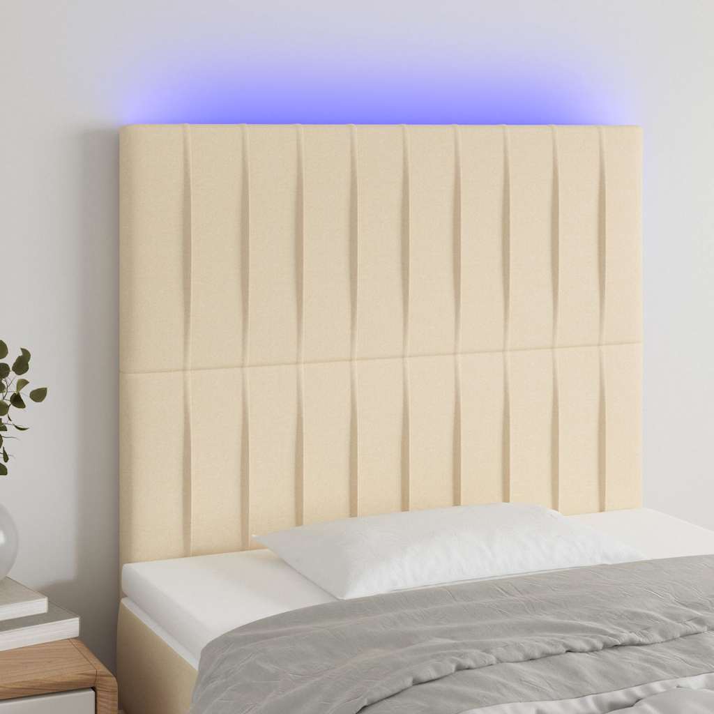 Sengegavl Med LED-lys Stof - Creme / 100 X 5 x 118/128 cm