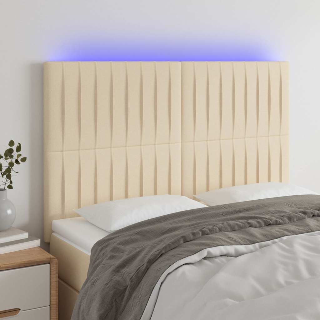Sengegavl Med LED-lys Stof - Creme / 144 X 5 x 118/128 cm