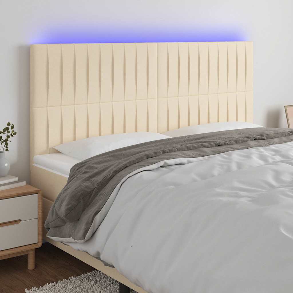 Sengegavl Med LED-lys Stof - Creme / 200 X 5 x 118/128 cm