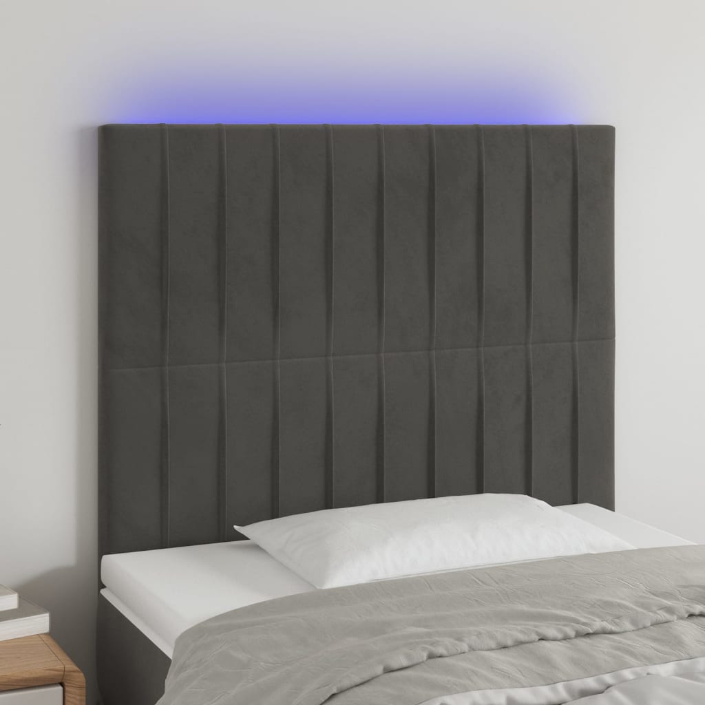 Sengegavl Med LED-Lys Velour - Mørkegrå / 80 x 5 x 118/128 cm