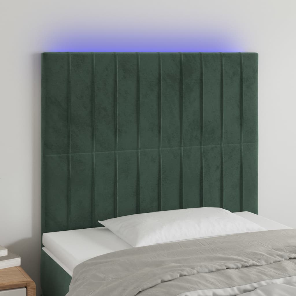 Sengegavl Med LED-Lys Velour - Mørkegrøn / 80 x 5 x 118/128 cm