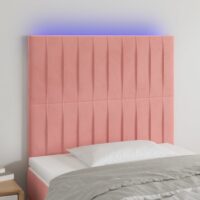 Sengegavl Med LED-Lys Velour – Lyserød / 90 x 5 x 118/128 cm