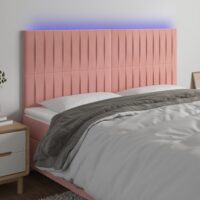 Sengegavl Med LED-Lys Velour – Lyserød / 160 x 5 x 118/128 cm