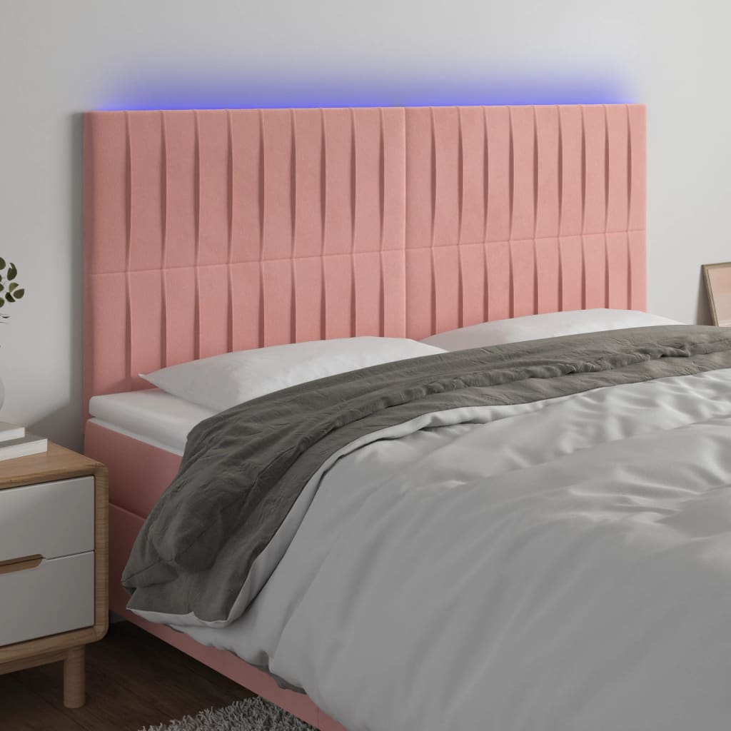 Sengegavl Med LED-Lys Velour - Lyserød / 160 x 5 x 118/128 cm