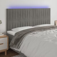 Sengegavl Med LED-Lys Velour – Lysegrå / 180 x 5 x 118/128 cm