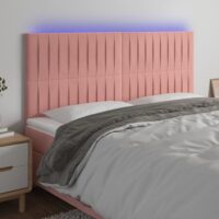 Sengegavl Med LED-Lys Velour – Lyserød / 180 x 5 x 118/128 cm