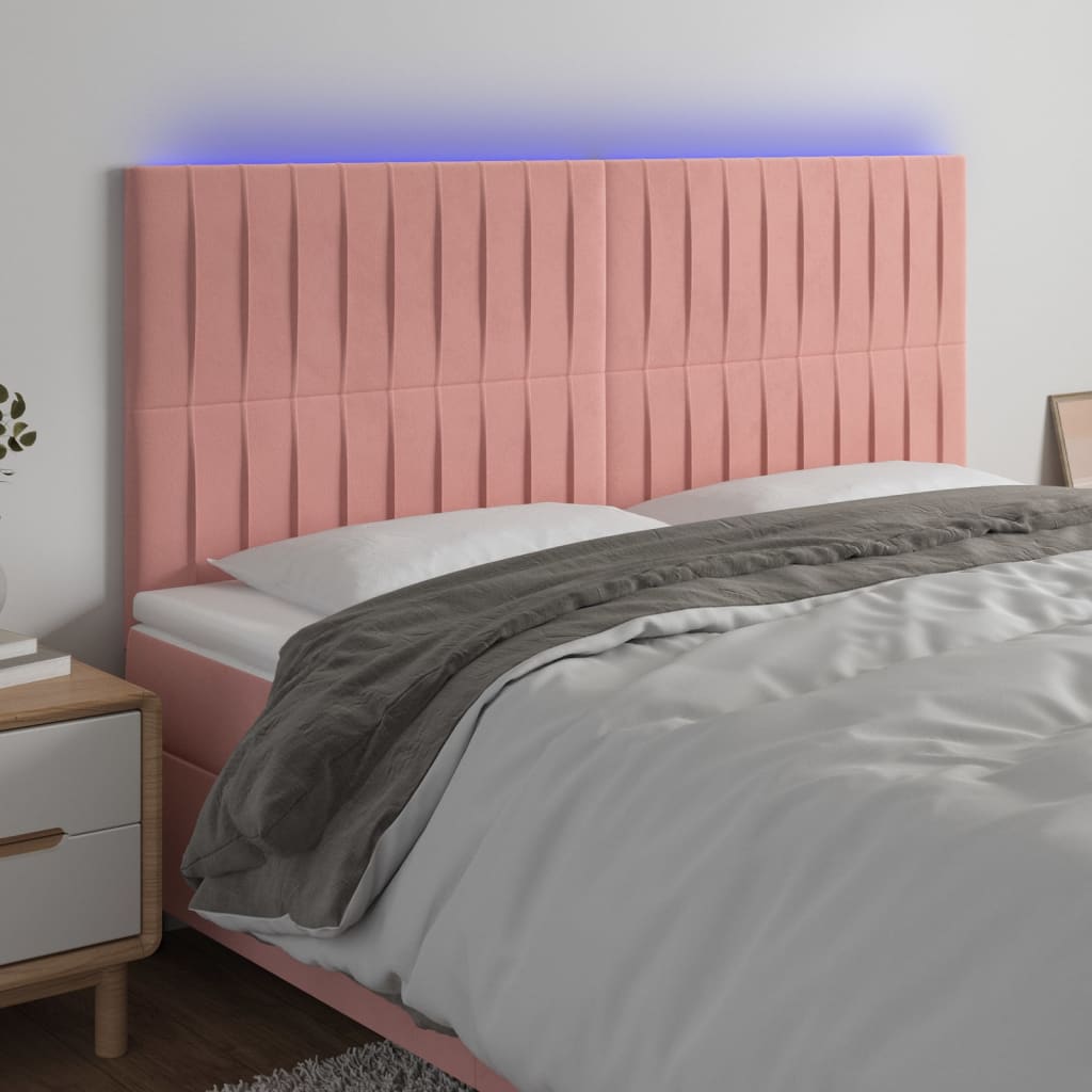 Sengegavl Med LED-Lys Velour - Lyserød / 180 x 5 x 118/128 cm