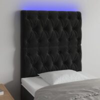 Sengegavl Med LED-Lys Velour – Sort / 80 x 7 x 118/128 cm