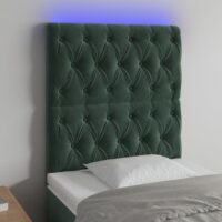 Sengegavl Med LED-Lys Velour – Mørkegrøn / 80 x 7 x 118/128 cm