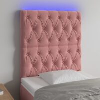 Sengegavl Med LED-Lys Velour – Lyserød / 80 x 7 x 118/128 cm