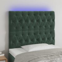 Sengegavl Med LED-Lys Velour – Mørkegrøn / 90 x 7 x 118/128 cm