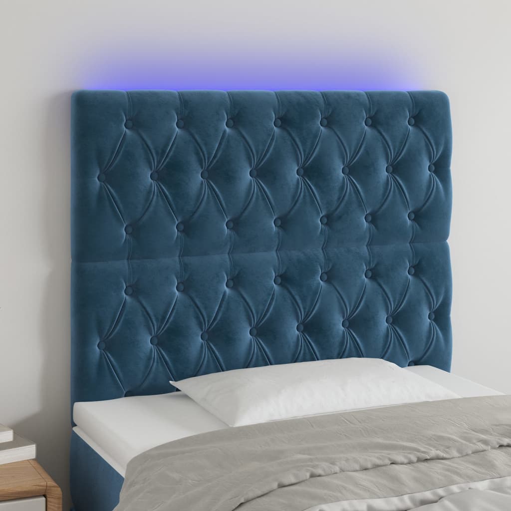 Sengegavl Med LED-Lys Velour - Mørkeblå / 100 x 7 x 118/128 cm