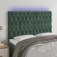 Sengegavl Med LED-Lys Velour – Mørkegrøn / 144 x 7 x 118/128 cm