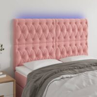 Sengegavl Med LED-Lys Velour – Lyserød / 144 x 7 x 118/128 cm