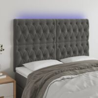 Sengegavl Med LED-Lys Velour – Mørkegrå / 160 x 7 x 118/128 cm