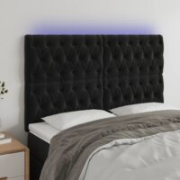 Sengegavl Med LED-Lys Velour – Sort / 160 x 7 x 118/128 cm