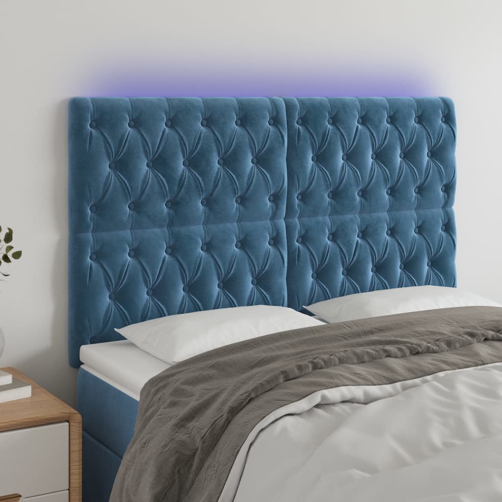 Sengegavl Med LED-Lys Velour - Mørkeblå / 160 x 7 x 118/128 cm