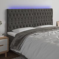 Sengegavl Med LED-Lys Velour – Mørkegrå / 180 x 7 x 118/128 cm