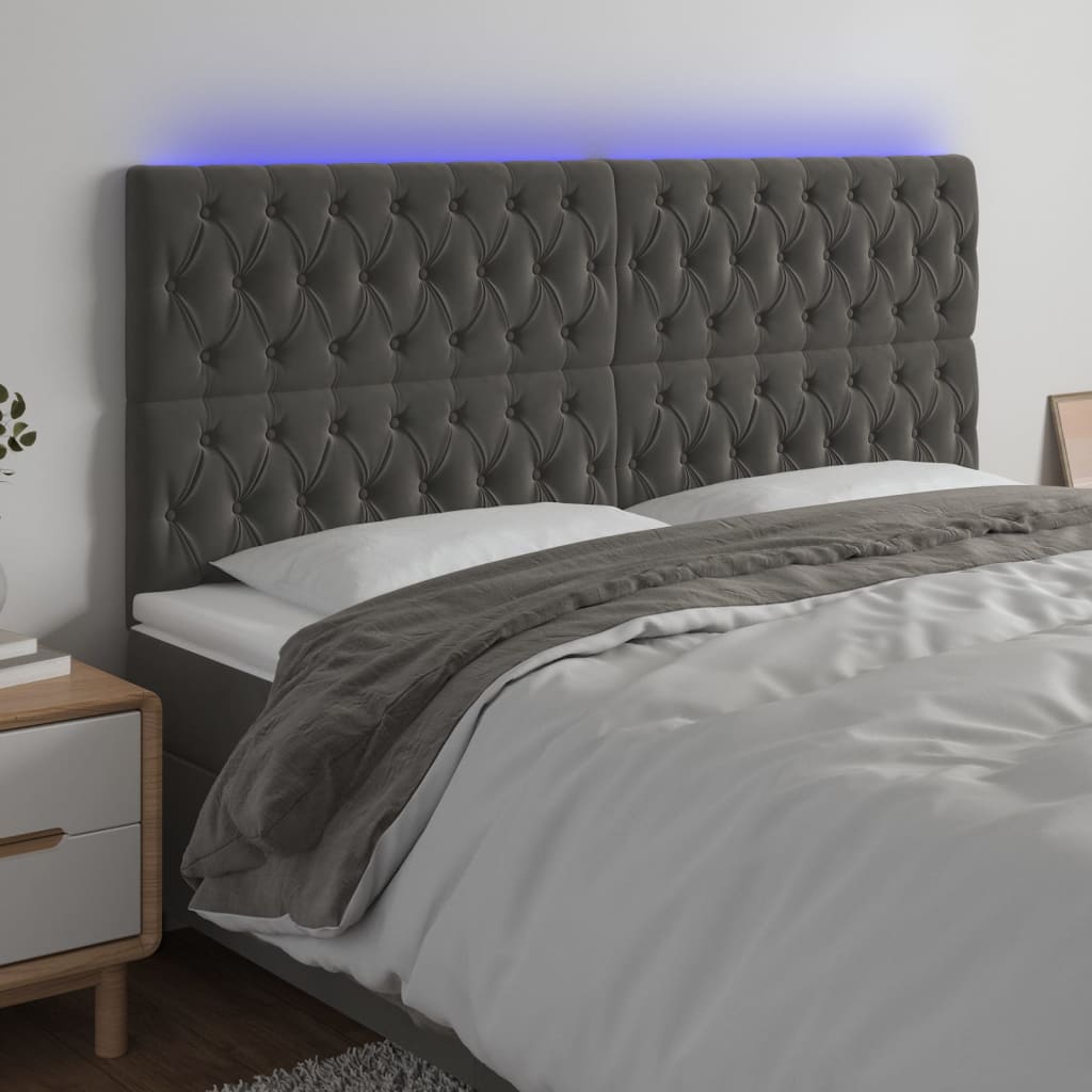 Sengegavl Med LED-Lys Velour - Mørkegrå / 180 x 7 x 118/128 cm