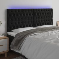 Sengegavl Med LED-Lys Velour – Sort / 180 x 7 x 118/128 cm