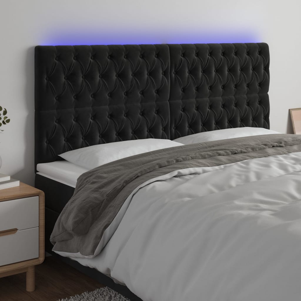 Sengegavl Med LED-Lys Velour - Sort / 180 x 7 x 118/128 cm