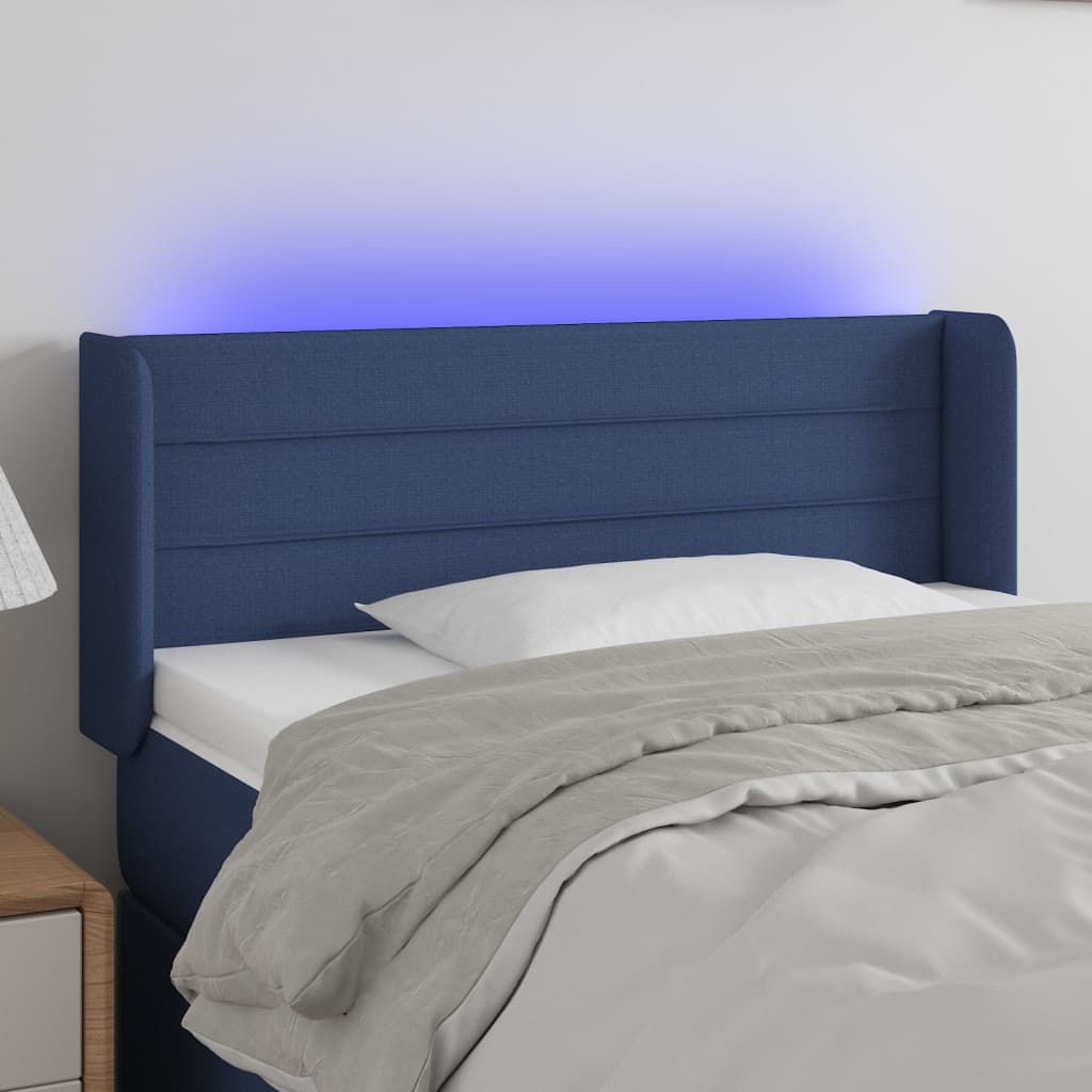Sengegavl Med LED-Lys Stof - Blå / 103 x 16 x 78/88 cm