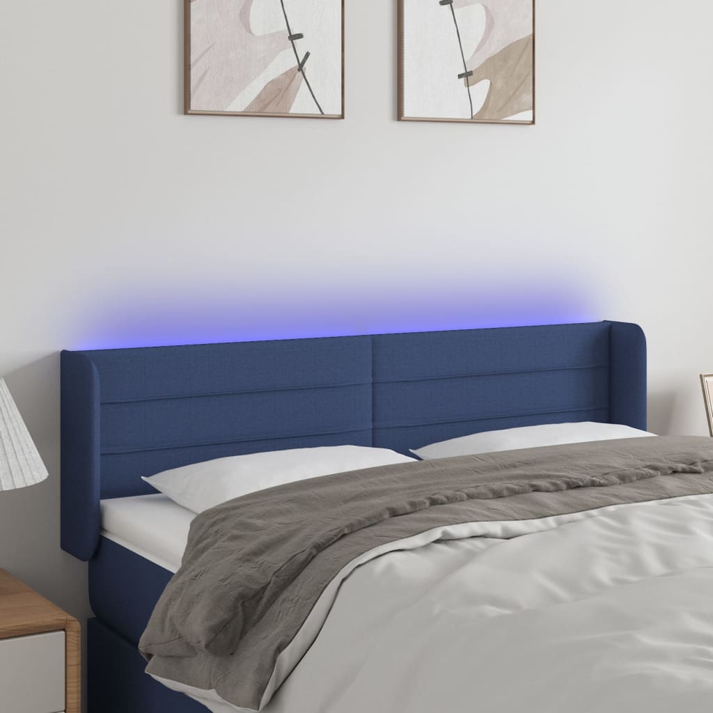 Sengegavl Med LED-Lys Stof - Blå / 147 x 16 x 78/88 cm