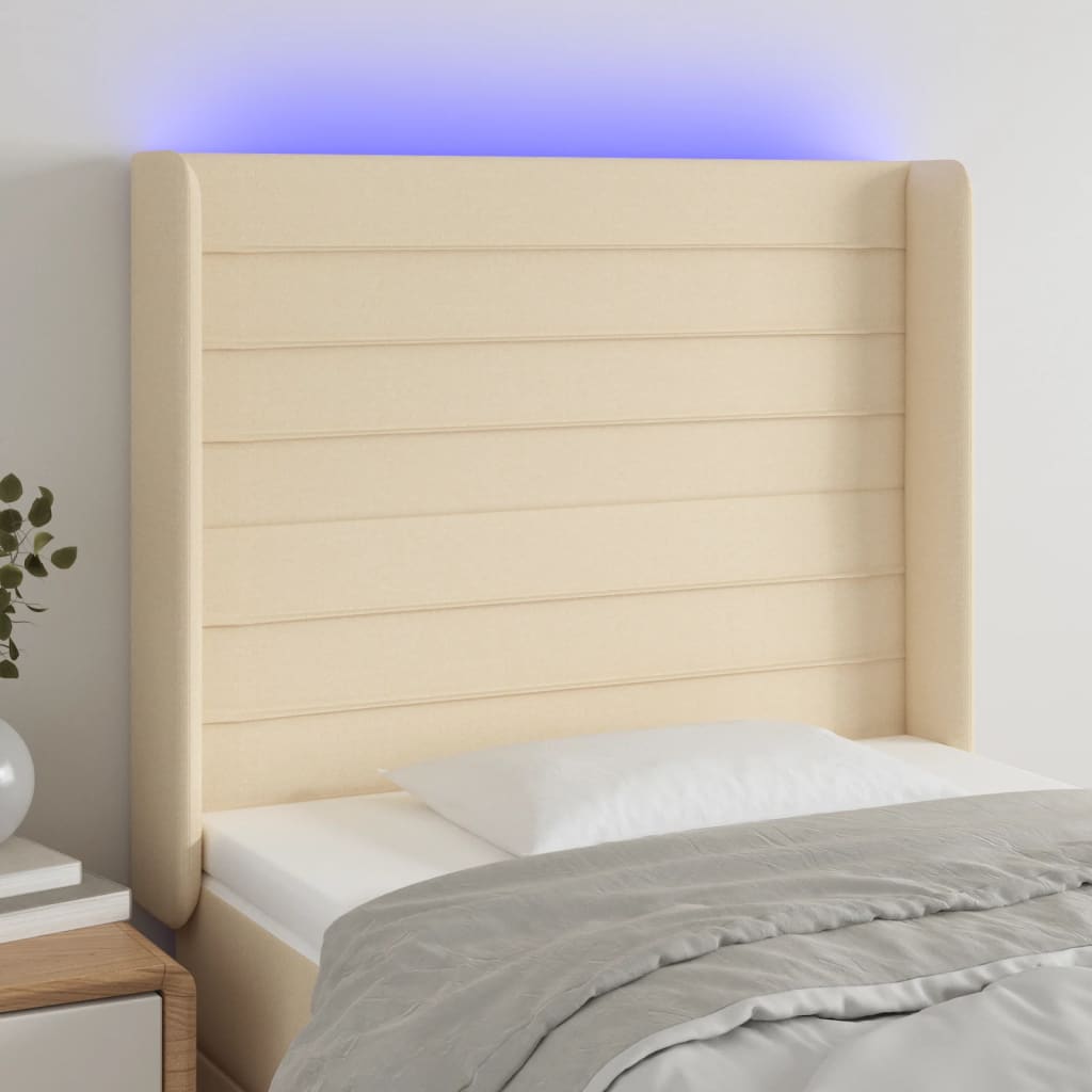 Sengegavl Med LED-Lys Stof - Creme / 83 x 16 x 118/128 cm