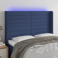 Sengegavl Med LED-Lys Stof – Blå / 147 x 16 x 118/128 cm
