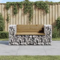 Havebænk Med Gabiondesign Massivt Fyrretræ – Mørkebrun / 143 x 71 x 65.5 cm