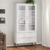 Vitrineskab Molde 90x35x175 Cm Massivt Fyrretræ - Hvid