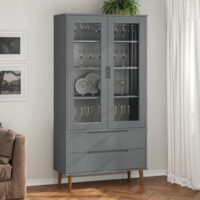 Vitrineskab Molde 90x35x175 Cm Massivt Fyrretræ – Grå