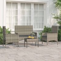 Loungesæt Til Haven 4 Dele Med Hynder Polyrattan – Grå
