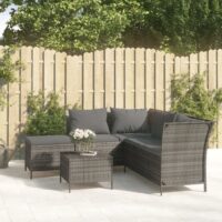 Loungesæt Til Haven 4 Dele Med Hynder Polyrattan – 5 / Grå