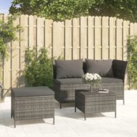 Loungesæt Til Haven 4 Dele Med Hynder Polyrattan – 3 / Grå