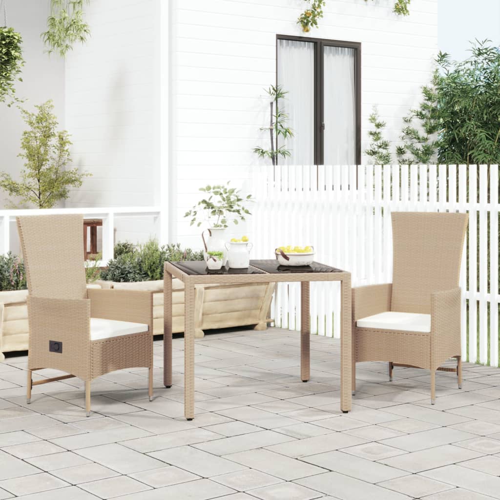 Spisebordssæt Til Haven 5 Dele Med Hynder Polyrattan - 2x stol bord / 90 cm bordlængde