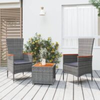 Loungesæt Til Haven 3 Dele Polyrattan Og Akacietræ – Grå / Massivt akacietræ