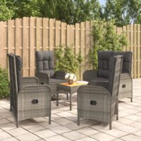 Spisebordssæt Til Haven 5 Dele Med Hynder Polyrattan – Grå / 2x bænk   2x stol   bord