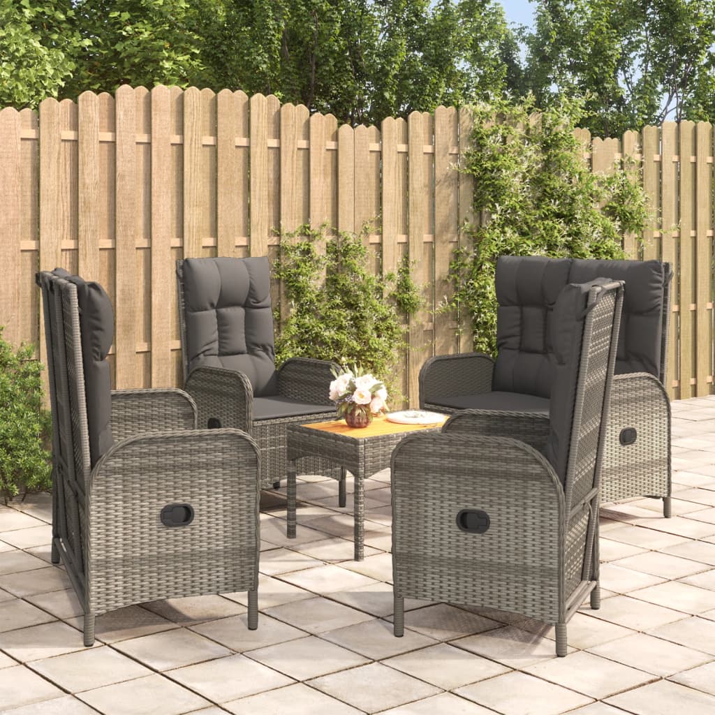 Spisebordssæt Til Haven 5 Dele Med Hynder Polyrattan - Grå / 2x bænk 2x stol bord
