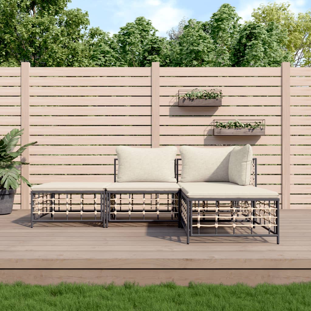 Loungesæt Til Haven 4 Dele Med Hynder Polyrattan - Beige / hjørnedel midterdel 2x fodskammel