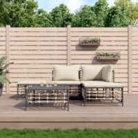 Loungesæt Til Haven 4 Dele Med Hynder Polyrattan – Beige / hjørnedel midterdel 2x fodskammel bord