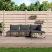 Loungesæt Til Haven 4 Dele Med Hynder Polyrattan – Mørkegrå / hjørnedel 2x midterdel fodskammel