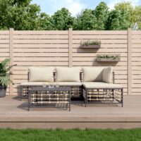 Loungesæt Til Haven 4 Dele Med Hynder Polyrattan – Beige / hjørnedel 2x midterdel fodskammel bord