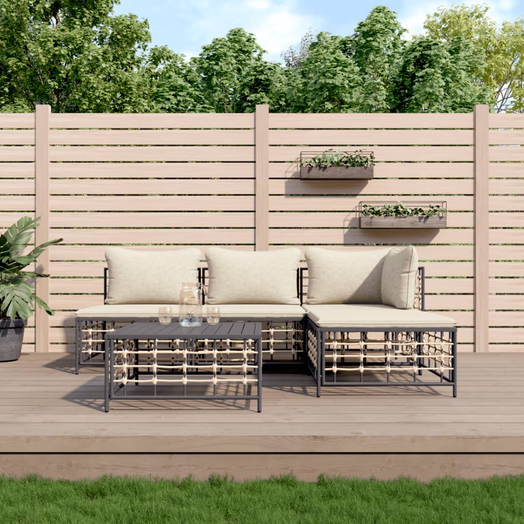 Loungesæt Til Haven 4 Dele Med Hynder Polyrattan - Beige / hjørnedel 2x midterdel fodskammel bord