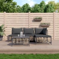 Loungesæt Til Haven 4 Dele Med Hynder Polyrattan – Mørkegrå / hjørnedel 2x midterdel fodskammel bord