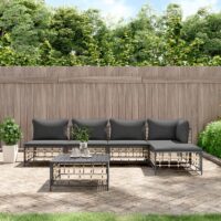 Loungesæt Til Haven 4 Dele Med Hynder Polyrattan – Mørkegrå / hjørnedel 3x midterdel fodskammel bord
