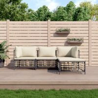 Loungesæt Til Haven 4 Dele Med Hynder Polyrattan – Beige / 2x hjørnedel midterdel fodskammel